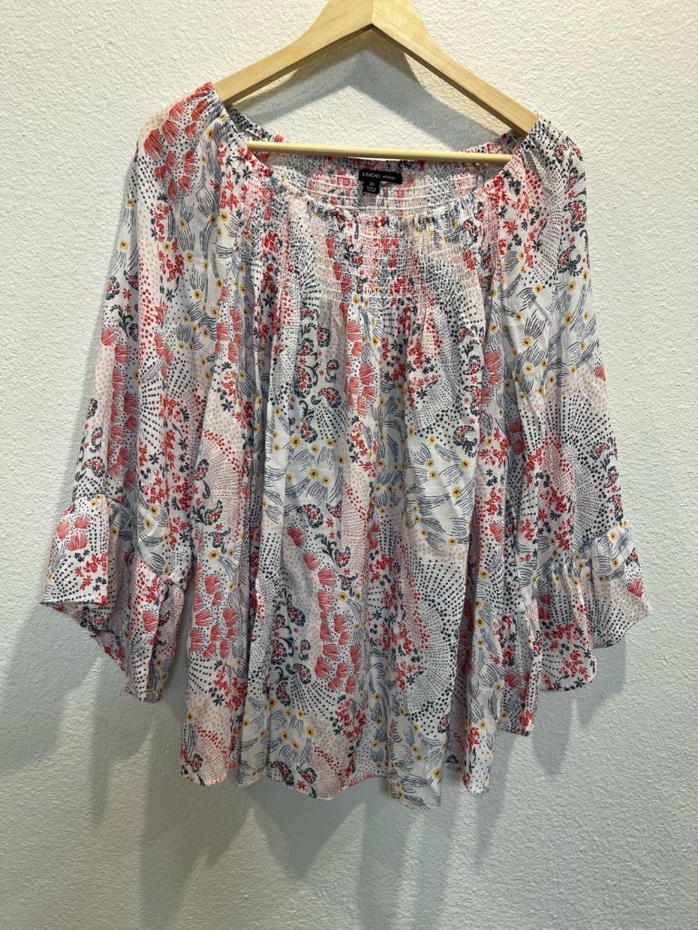 Zac & Rachel White Floral‎ Boho Tunic with Red and Yellow Accents